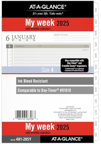 AT-A-GLANCE Nachfüllpackung für 2025, wöchentlich und monatlich, 14 x 21 cm, Schreibtischgröße, lose Blätter (481-285Y-25)