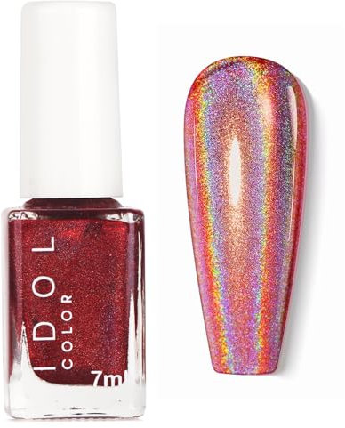 Holographic Nail Polish - Red Glitter Nail Polish - Sparkly Nail Varnish Quick Dry - Colour Changing Chrome Nail Polish - Shiny Metallic Laser Effect - Non Toxic & No Need UV Lamp