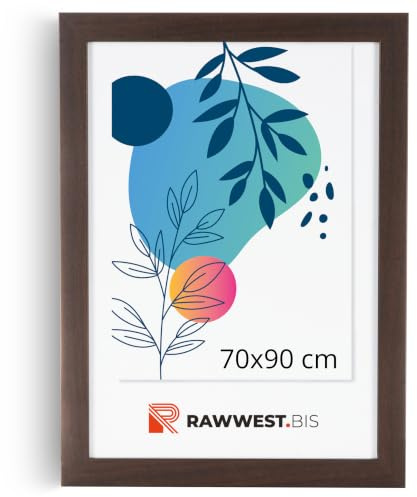RAWWEST.BIS Bilderrahmen 70x90 cm MDF Holz Rahmen Posterrahmen Braun | Fotorahmen mit Acrylglas, Holzrahmen aus Holzplatten für Bilder Poster Fotos Puzzle, Plakatrahmen zum Aufhängen Aufstellen