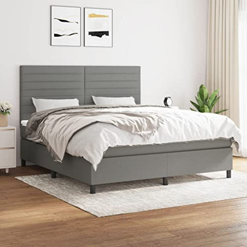 Willood Boxspringbett mit Matratze Dunkelgrau 180x200 cm Stoff Horizontale Streifen Hohes Kopfteil
