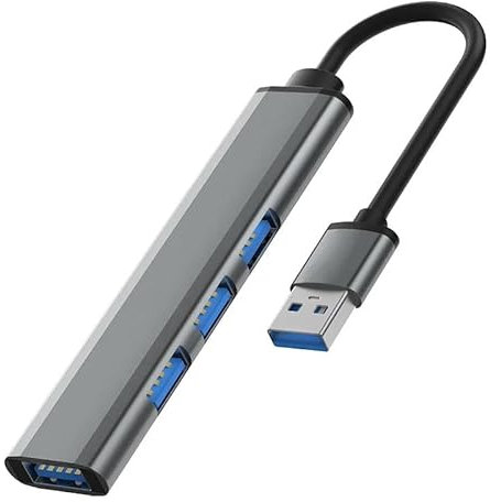 Hub USB 4 Ports, Magnet - 4 en 1 avec 1x USB 3.0 et 3X USB 2.0, Silver Grey, pour Les Ordinateurs Portables iOS, WS et Autres appareils à Interface (Hub USB-A)