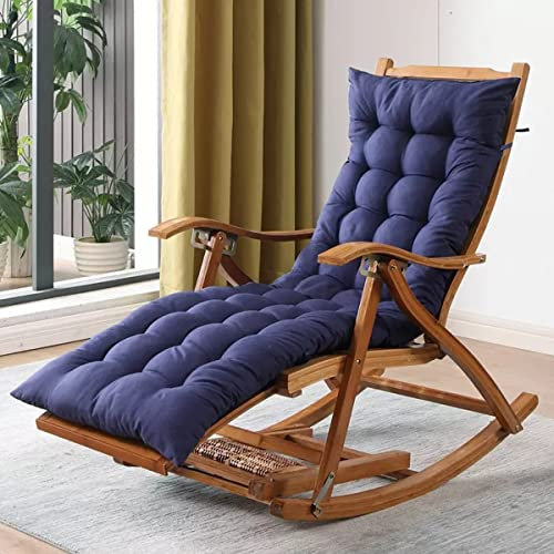 Schaukelsessel, zusammenklappbarer, verstellbarer Schaukelstuhl, weich gepolstert, Lazy Chair Glider für den Balkon, Poolside, Hinterhof, Freizeitstuhl aus Holz, Old Man Chair (Farbe: Blau)