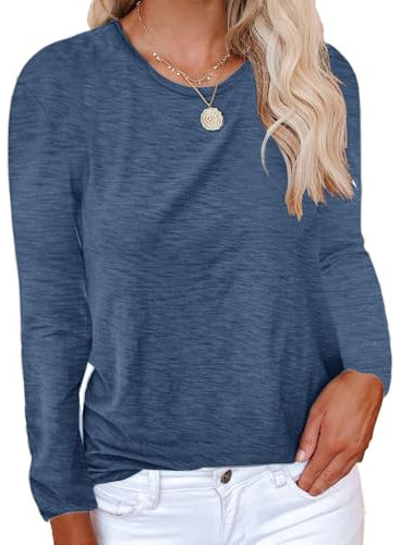 Cicy Bell T-Shirt Damen Langarm für Damen Oberteile Rundhals Casual Locker Lässig Sommer Baumwolle T-Shirts Marine Blau XL