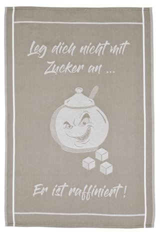Ross Baumwolle Geschirrtuch Sprüche -Leg Dich Nicht mit Zucker an- Beige 50 x 70 cm