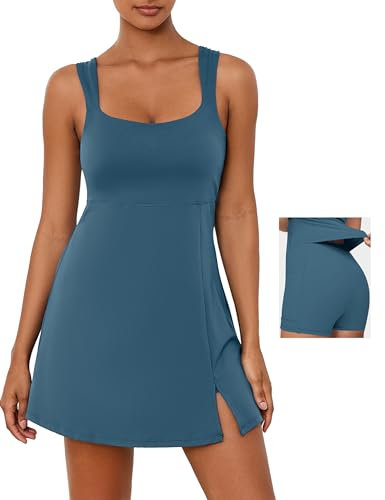Desol Damen-Tenniskleid mit integrierten Shorts und BH, verstellbare Träger, sportkleider Damen, Trainingskleid mit Taschen, Golf-Sportkleider