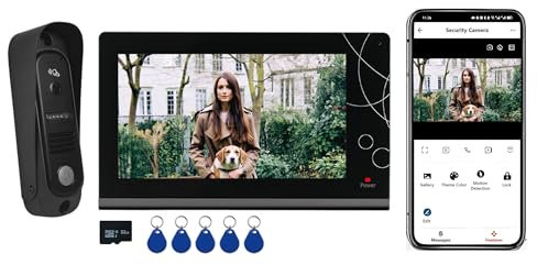 StukeWeg WLAN Video Türklingel mit Tuya,4 Draht Video Türsprechanlage,1080P Kamera,7 IP Touchscreen,APP/Swipe Card Unlock,Gespräch via App,Bewegungssensor,Nachtsicht,Gegensprechanlage mit Türöffner