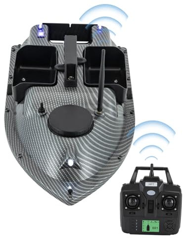 GAOUSD Bateau Amorceur Peche Carpe D'appat De Pêche Télécommandé Bateau D'appât avec Veilleuse,écran LCD Et Sac à Main Capacité 2kg,pour Rivière, Lac Et Mer(Gris)