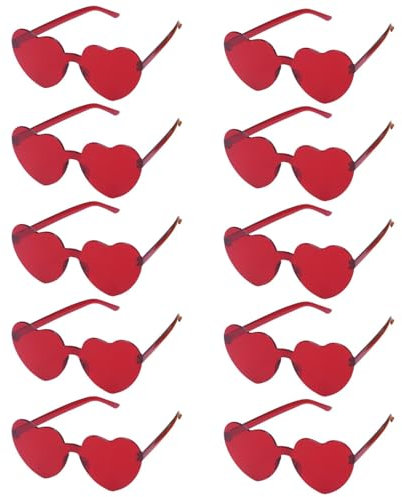 Minnhua 10 Paar Herz Sonnenbrille Rot Herz Brille Party Sonnenbrille Herzform Herzbrille Rot Brillen Lustige Partybrillen Set Hippie Brille Party Brillen für Geburtstagsfeier Erwachsene Jungen Mädchen
