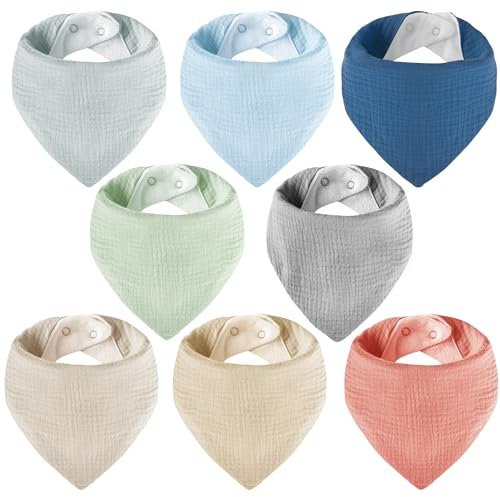 Yafane Baby Lätzchen Musselin Dreieckstuch Baby Super Saugfähig Halstuch Baumwolle Spucktuch Sabberlätzchen für Kleinkinder Jungen Mädchen (Blau Grau)