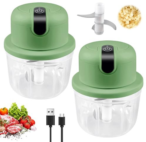 Zwiebel Zerkleinerer Elektrisch, 2 Stück 250ml Zwiebelhacker mit USB-Anschluss, Tragbarer Akku - zerkleinern Zwiebelschneider Elektrisch, Zerkleinerer Küche Elektrisch für Zwiebel Gemüse, Obst (Grün)