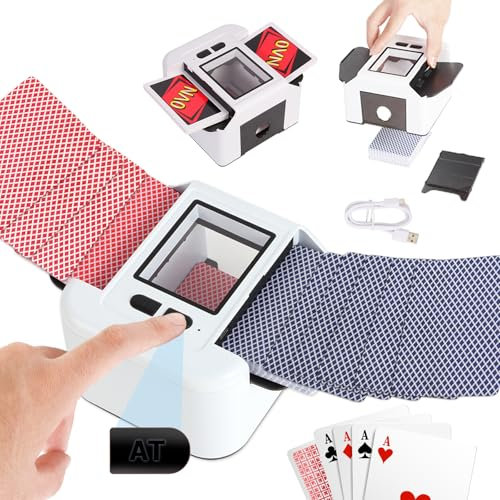 Mélangeur de Cartes Automatique Électronique 1-2 Jeux, 2000mAh USB Rechargeable mélangeur de carte pour UNO Poker Skyjo Blackjack Texas Hold'em, Portable Mélange silencieux et rapide, Auto/Manuel