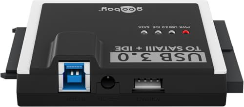goobay SATA Adapter für Festplatten USB 3.0 und IDE, USB Festplattenadapter HDD & SSD, inkl. USB A auf B Kabel & Molex und 12V 2A Netzteil, Externe Festplatte - 72013