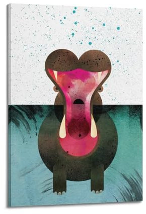 ZWFYMX Poster mit Aufschrift Love Heart Big Mouth Hippo, einfaches bildliches lustiges Tier-Poster, dekorative Malerei, Leinwand, Wandposter und Kunstdruck, moderne Familienschlafzimmer-Dekoration,