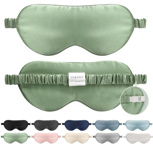 SILKTALE Schlafmaske Seide für Männer Damen,19 Momme 100% Maulbeerseide Augenmaske für Seitenschläfer, Atmungsaktive Seiden Schlafbrille Bequem mit Verstellbares Gummiband für Flugzeug,Salbeigrün