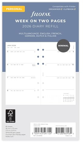 Filofax Kalender Miniimal Week to view Diary Refill Pack Personal 2026