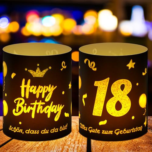 Xialvyu 18 Geburtstag Deko Junge Mädchen,12 Stück Windlicht Tischdeko 18 Jahre Happy Birthday Tischdekoration,Stimmungsvolle Deko 18.Geburtstag Geschenk,Geeignet für Teelichter Kerzen Schwarz