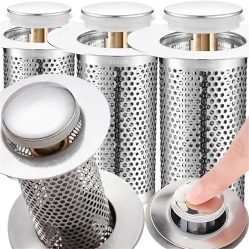 Filtro di scarico a pavimento in acciaio inossidabile Tappo for lavabo Anti-odore Pop-Up Rimbalzo Tappo for bacino Catcher Capelli Doccia Lavello Filtro(Copper core-Long)