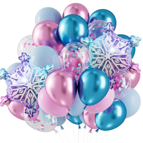 Schneeflocke Luftballons Rosa Blau,Schneeflocke Deko Helium Luftballon,Snowflake Folienballon,Konfetti Latexballons für Geburtstag Hochzeit Party Deko