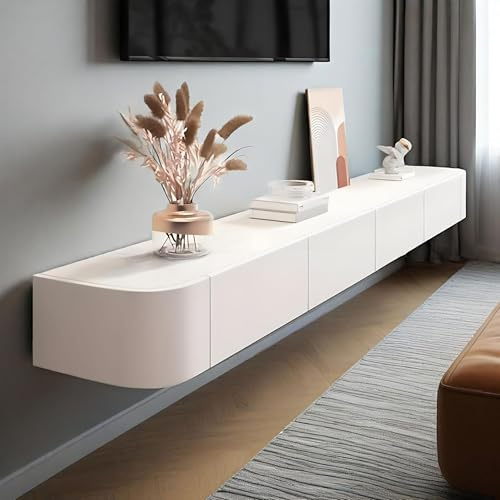 Meuble TV Mural Blanc 140 cm Longueur - Meuble Bas Suspendu Facile à Entretenir - Support TV en Bois avec Rangement intégré - Étagère TV Design pour Salon, Chambre, Appartement ou résidence étudiante