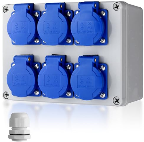 EYPINS Baustromverteiler, Wandverteiler 6x 230V Schuko-Steckdose 16A Stromverteiler IP66/IP54 Wasserdicht, Kleinstromverteiler für Innen und Außen Werkstätten Fabriken Festzelte Wohnmobil