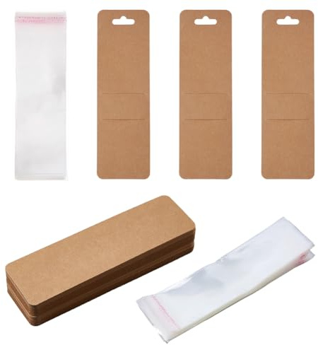 SUPERFINDINGS 130er Set Leere Harz Lesezeichenhalter 16,5 x 5,1 cm Kraftpapier Lesezeichenhüllen Mit Selbstklebenden Tüten DIY Lesezeichen Anzeigekarten Für Verpackung Kleine Mitgebsel Zum Fest