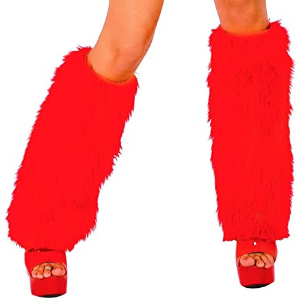 Qianderer Damen Pelz-Beinstulpen, pelzig, flauschig, Winterstiefel, Stulpen, Überzug, Stiefelstulpen, High Heels, warme Strümpfe, rot, One size
