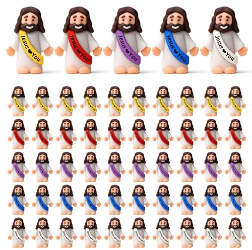HOUSN 50 StüCk Jesus Figur,Mini Figuren Menschen,Kleine Jesus Statuen,Jesus Spielzeug,Osterdekorationen,FüR Krippe,Taufe,Ostern,Kirchenveranstaltungen & ReligiöSe Geschenke (Mehrfarbig)