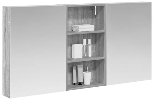 vidaXL Badezimmerschrank-Set 3 pcs 140 x 14,5 x 70 cm Holzwerkstoff, Badezimmer-Schrank, rechteckiger LED-Spiegel, moderner Wand-Organizer, praktischer Platzsparer