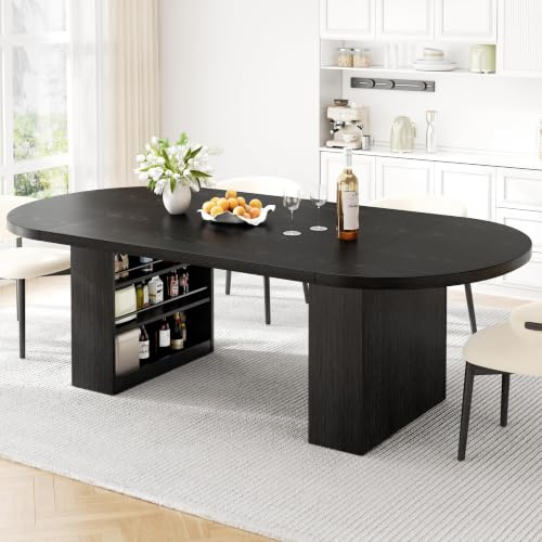 Jocoevol 70.9 Esstisch Oval Ausziehbar für 6-10 Personen, Esszimmer Tisch mit 3-Stufigem Ablagefach, Massiver Küchentisch, Robust bis 180 kg für Küchen und Esszimmer, Schwarz