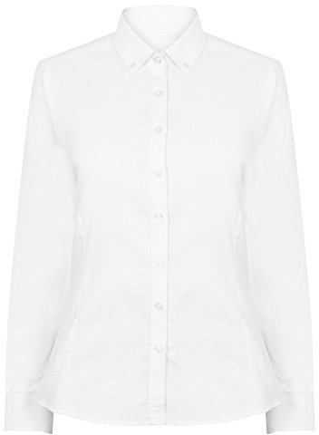 Henbury Womens Fitted Oxford Shirt White 2XL Lightweight Cotton-Rich Wrinkle Resistant Short Point Collar Adjustable Cuff
