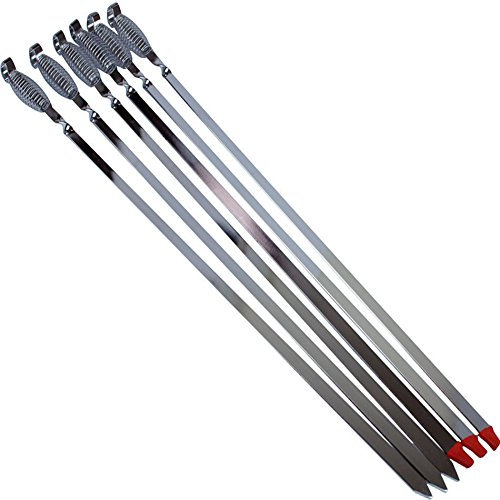 6PC SPRING LONG METAL BBQ BARBECUE KEBAB FOOD MEAT GRILL STICKS SKEWERS COOKING