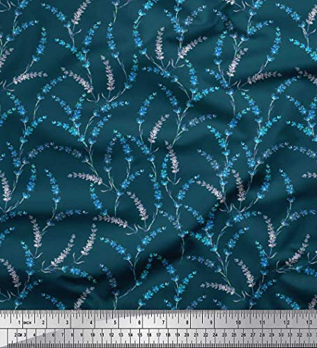 Soimoi Blau Baumwolljersey Stoff Lavendel Blumen- Stoff drucken 1 Meter 58 Zoll breit