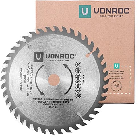 VONROC Lames de Scie Circulaire 40 Dents - 150 mm x 16 mm - Coupe Rapide et Net pour Bois - Universelles pour Scies Circulaires à Batterie - Précis, Efficace et Polyvalent