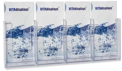 taymar DIN Lang (DL) (trifold) Wand-Prospekthalter, Flyerhalter, Wanddisplay mit vier Fächern (Innenmaß 10,2cm)