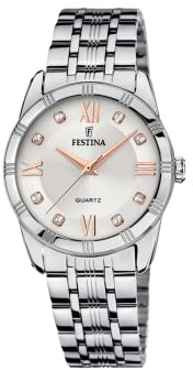 Festina Damen Uhr Analog Edelstahl 316L Silber - Quarzwerk - Mineralglas hochresistent - 5 ATM wasserdicht F16940/B - Mademoiselle