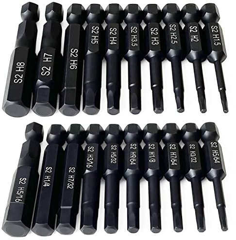 PTSLKHN Innensechskantschlüssel-Bohrer-Set (10 metrische und 10 Stück SAE), 10 Stück SAE), verbesserter 6,35 mm Schnellspannschaft, magnetisches Sechskant-Bit-Set – perfekt für IKEA-Möbel