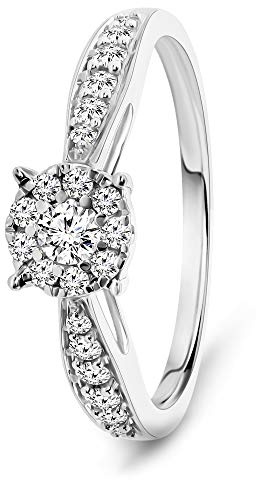 Miore engagement ring for women in 9 kt 375 white gold with brilliant cut diamonds 0.30 ct