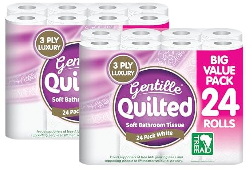 Gentille Quilted Bathroom Tissue Rolls | Luxury 3-Ply Toilet Paper Soft, Strong & Sustainable | UK Made (48)