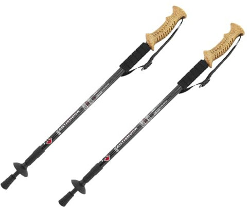 MidGard Nordic Walking Stock Teleskop Antischock Wanderstöcke aus Aluminiumlegierung mit Korkgriff & Dämpfung verstellbar in der Länge 65-135 cm Schwarz 2 STK.