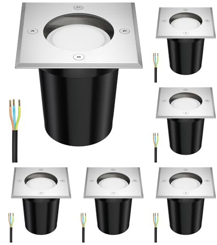 ledscom.de 6 Stück Boden-Einbauleuchte RELI für außen Edelstahl eckig IP67 inkl. 4,914W LED Lampe 340 450lm warmweiß