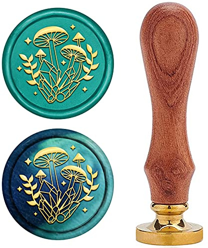 craspire Wachs Siegelstempel Pflanze Vintage Siegelstempel 25mm Abnehmbarer Messingkopf Naturholzgriff Für Umschlag Einladungskarte Verschönerungsbox Paket Dekoration, Pilz
