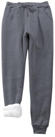 Women's Fleece Lined Joggers Solid Soft Warm Pants Athletic Trousers Drawstring Sweatpants with Pockets (A Dark Gray, L)