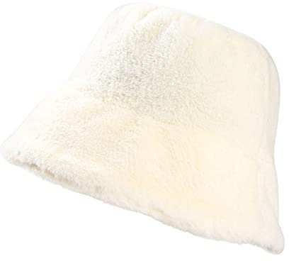 AWOCAN Winter Kunstpelz Eimer Hut Weich Warm Herbst Winter Reine Farbe Mode Flauschige Eimer Hut für Frauen Mädchen, weiß, One Size