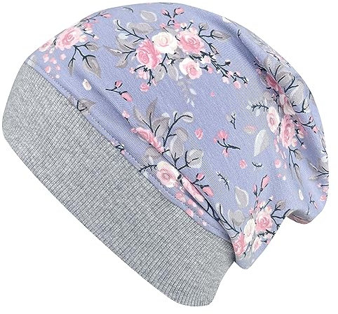 Wollhuhn ÖKO Leichte Mädchen/Jungen Beanie-Mütze Bündchen Elastisch Übergangszeit/Sommer Kinder-Mütze Baumwolle (Öko-Stoffe, Bio) 22222235 (Rosen Grau/Rosa, XS)
