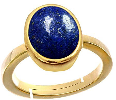 Jewelryonclick Natürliche vergoldete verstellbare Ring blau Lapis-Lazuli Stein Ring oval Form cabochon Schnitt in größe 56.3 bis 69,7 für Männer & Frauen
