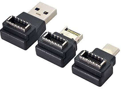 NFHK 3pcs USB 3.1 Front Panel Header Female Type-E to Male Type-A & Type-C USB-C Motherboard Extension Data Angled Adapter