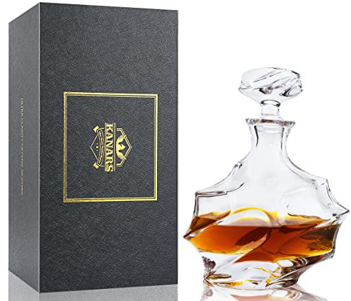 KANARS Whiskey Decanter with Airtight Stopper - Large Crafted Crystal Decanter for Scotch, Wine, Bourbon, Brandy, Liquor, Rye, Rum and Single Malt, Valentines Day Gifts for Him