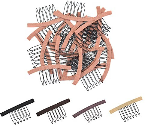 24 Stück Perücken Clips 6-Zähne Perücken Kämme zur Herstellung von Perückenkappen Perückenzubehör Werkzeuge (Hellbraun)
