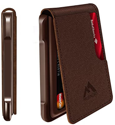 MURADIN Schlanker RFID-blockierender Metall-Kartenhalter, Taktische minimalistische Brieftasche für Männer, Elegante Bifold Herren-Geldbörse mit Geldclip (Saffiano Deep Taupe)