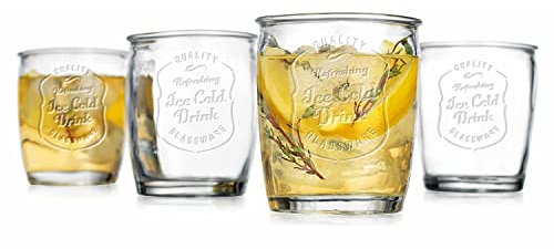 Glaver’s Glass Tumblers Premium Drinking Glasses set Of 4 Genuine Artisan-Made Vintage Italian Style-Elegant 13 Oz Clear Tumbler Glassware Set For Cold, Refreshing Drinks, Beverages, Cocktails